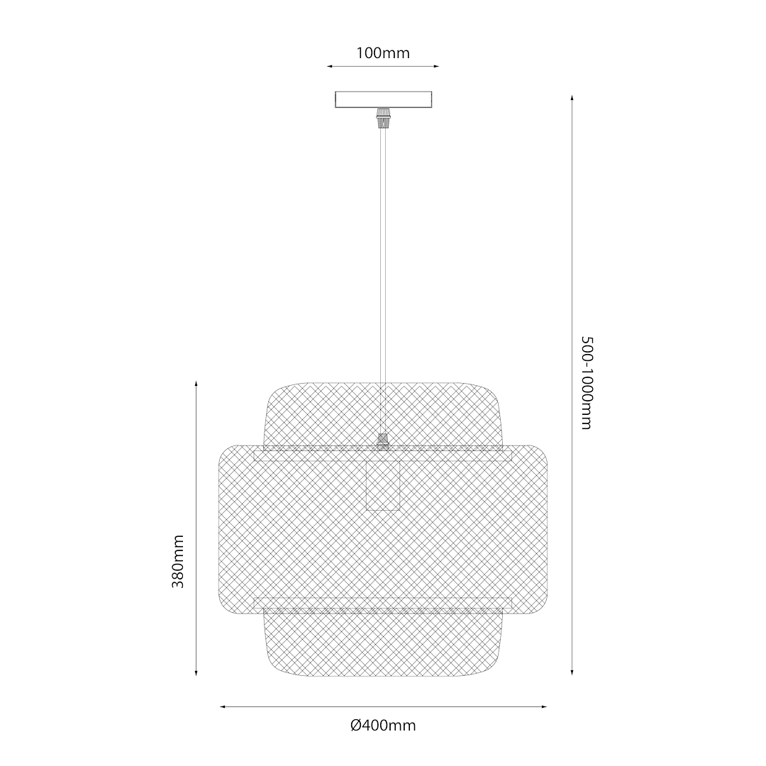 Lampa wisząca Hestia 1xE27 w kolorze czarnym z elementami bambusowymi. Okrągły klosz o średnicy 400 mm, wysokość 380 mm z możliwością regulacji zawieszenia od 500 do 1000 mm. Geometryczny wzór. Montaż sufitowy.