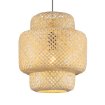 Lampa wisząca Hestia z czarnym przewodem, wykonana z bambusa, w kształcie dwóch połączonych cylindrów. Wzór plecionki tworzy subtelne efekty świetlne. Zainstalowane miejsce na żarówkę E27. Idealna do nowoczesnych wnętrz.