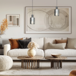 Czarna lampa wisząca Arcadia Black z jednym gniazdem E27, zawieszona w nowoczesnym wnętrzu. Lampa ma cylindryczny kształt i metaliczny połysk, umieszczona nad drewnianymi stolikami kawowymi w stylowym salonie.