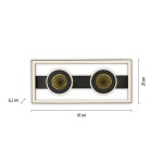 Lampa sufitowa Traforo LED 20W CCT w kolorze czarnym. Prostokątna konstrukcja o wymiarach 45 cm x 20 cm, z dwoma okrągłymi źródłami światła. Wykończenie z złotymi detalami, zamontowana na czarnym pasku. Pilot do zdalnego sterowania w zestawie.