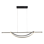Lampa wisząca LED Ambar 35W 4000K w kolorze czarnym, w kształcie podłużnym z dwoma zakrzywionymi elementami. Zawieszona na cienkich linkach, z prostokątną podsufitką. Nowoczesny design, idealna do różnych wnętrz.