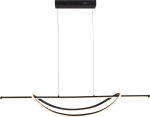 Lampa wisząca LED Ambar 35W 4000K w kolorze czarnym, z dwoma zakrzywionymi elementami w kształcie półokręgu. Zawieszona na cienkich linkach, z prostokątnym mocowaniem sufitowym. Elegancki design, idealna do nowoczesnych wnętrz.