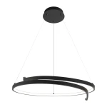 Czarna lampa wisząca LED Lorenzo o mocy 35W i temperaturze barwowej 4000K, złożona z dwóch okrągłych pierścieni. Montowana na splotach z metalu, zawieszona z góry, o nowoczesnym designie.