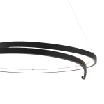 Lampa wisząca LED Lorenzo o mocy 35W, kolor czarny. Ma dwa okrągłe pierścienie z matowego materiału, zawieszone na cienkich linkach. Światło o temperaturze 4000K emituje jasne, neutralne światło, idealne do nowoczesnych wnętrz.