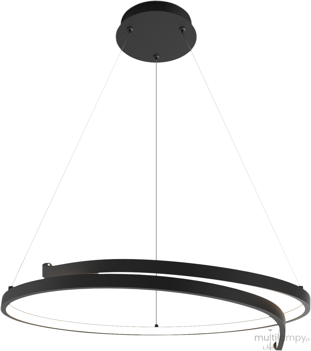 Lampa wisząca LED Lorenzo o mocy 35W i temperaturze barwowej 4000K, w kolorze czarnym. Składa się z dwóch okręgów zawieszonych na cienkich żyłkach, montowana na sufitowym uchwycie. Elegancki i nowoczesny design.