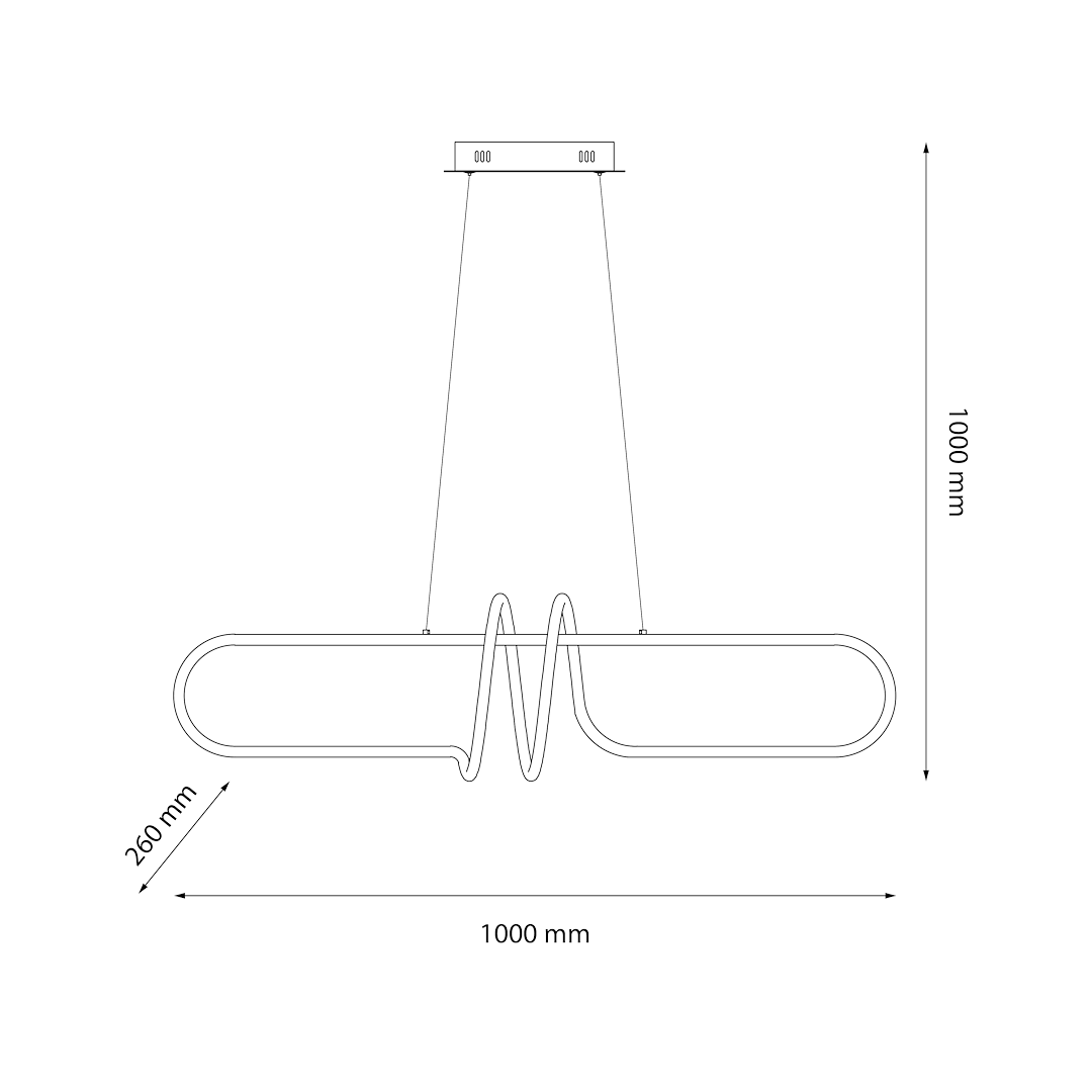 Lampa wisząca LED Vertigo, czarna, o mocy 54W i temperaturze barwowej 4000K. Zawieszona na dwóch linkach, ma nowoczesny, falisty kształt. Wymiary: długość 1000 mm, wysokość 260 mm, idealna do nowoczesnych wnętrz.