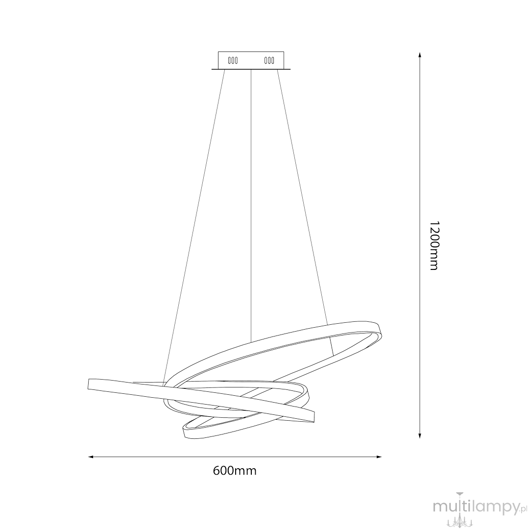 Lampa wisząca LED Empoli o mocy 55W, kolor czarny. Posiada nowoczesny, spiralny kształt. Wymiary: 600 mm szerokości, 1200 mm wysokości. Oświetlenie o temperaturze barwowej 4000K, idealne do wnętrz. Zawieszenie na długim kablu.
