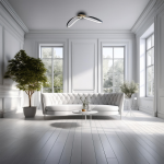 Czarna lampa sufitowa LED Infinity o mocy 21W i temperaturze barwowej 4000K, z nowoczesnym wzornictwem, umieszczona na białym suficie w jasnym wnętrzu z kanapą, stołem i rośliną, tworzy elegancką aranżację.
