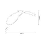 Lampa sufitowa LED Infinity 21W, czarna, z unikalnym, falistym kształtem. Wymiary: 700mm długości, 240mm wysokości, 25mm szerokości. Oferuje neutralne światło 4000K, idealna do nowoczesnych wnętrz.