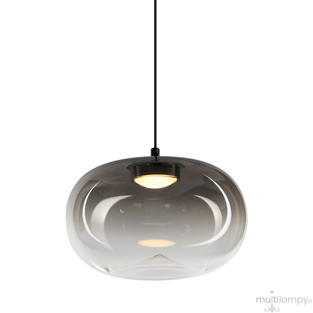 Lampa wisząca Vaso 1 l, LED 4W, 3000K, w kolorze czarnym z dymionym kloszem. Okrągły kształt, zawieszona na cienkim czarnym przewodzie. Jasne światło emitowane z centralnego źródła, elegancka, nowoczesna forma.