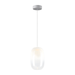 Lampa wisząca LED Vaso 3 l z białym, przezroczystym kloszem o owalnym kształcie. Zawieszona na cienkim przewodzie, montowana do sufitu. Emituje ciepłe światło 3000K, moc 4W. Prosty, nowoczesny design, idealna do różnych wnętrz.