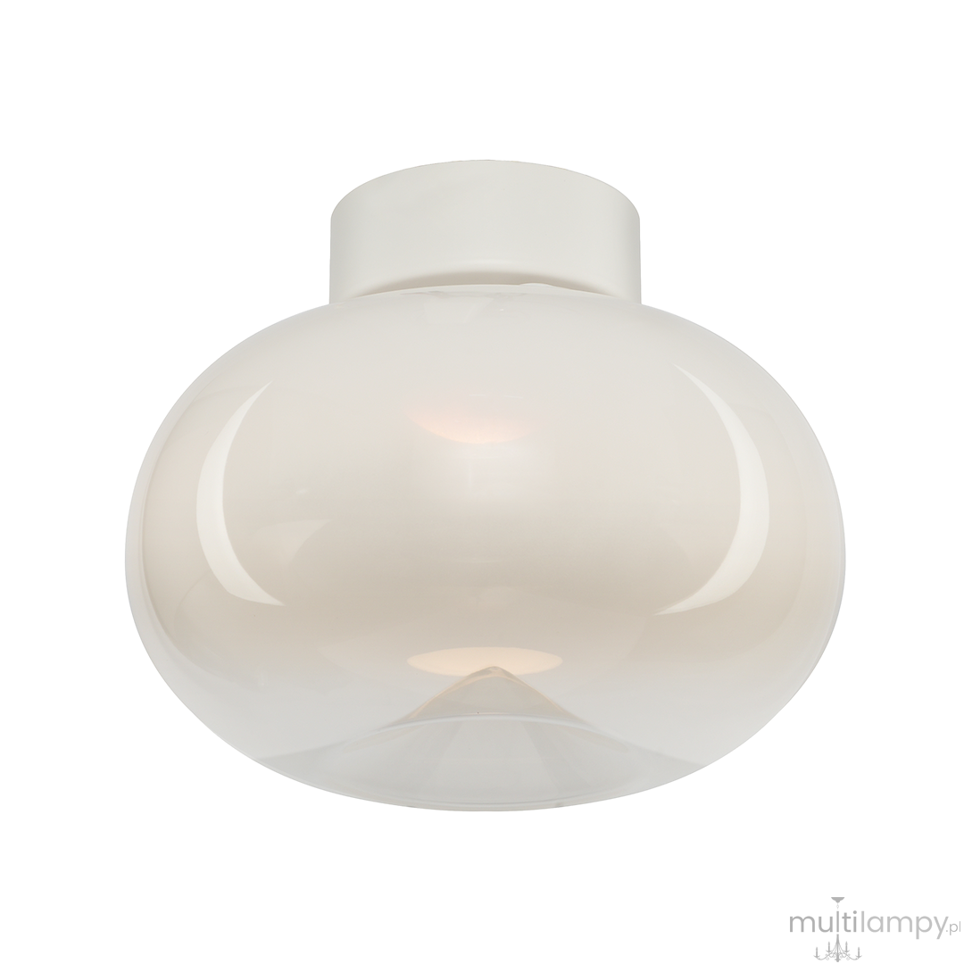 Lampa sufitowa Vaso LED 4W 3000K w białej oprawie, o okrągłym, gładkim kształcie. Szklany klosz w przezroczystym wykończeniu, montowana na suficie, emitująca ciepłe światło. Idealna do nowoczesnych wnętrz.