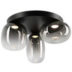 Lampa sufitowa LED 12W w kolorze czarnym z trzema dymionymi kloszami. Klosze mają owalny kształt, a ich górna część jest przezroczysta. Montaż na suficie, z widocznymi źródłami światła wewnątrz. Idealna do nowoczesnych wnętrz.
