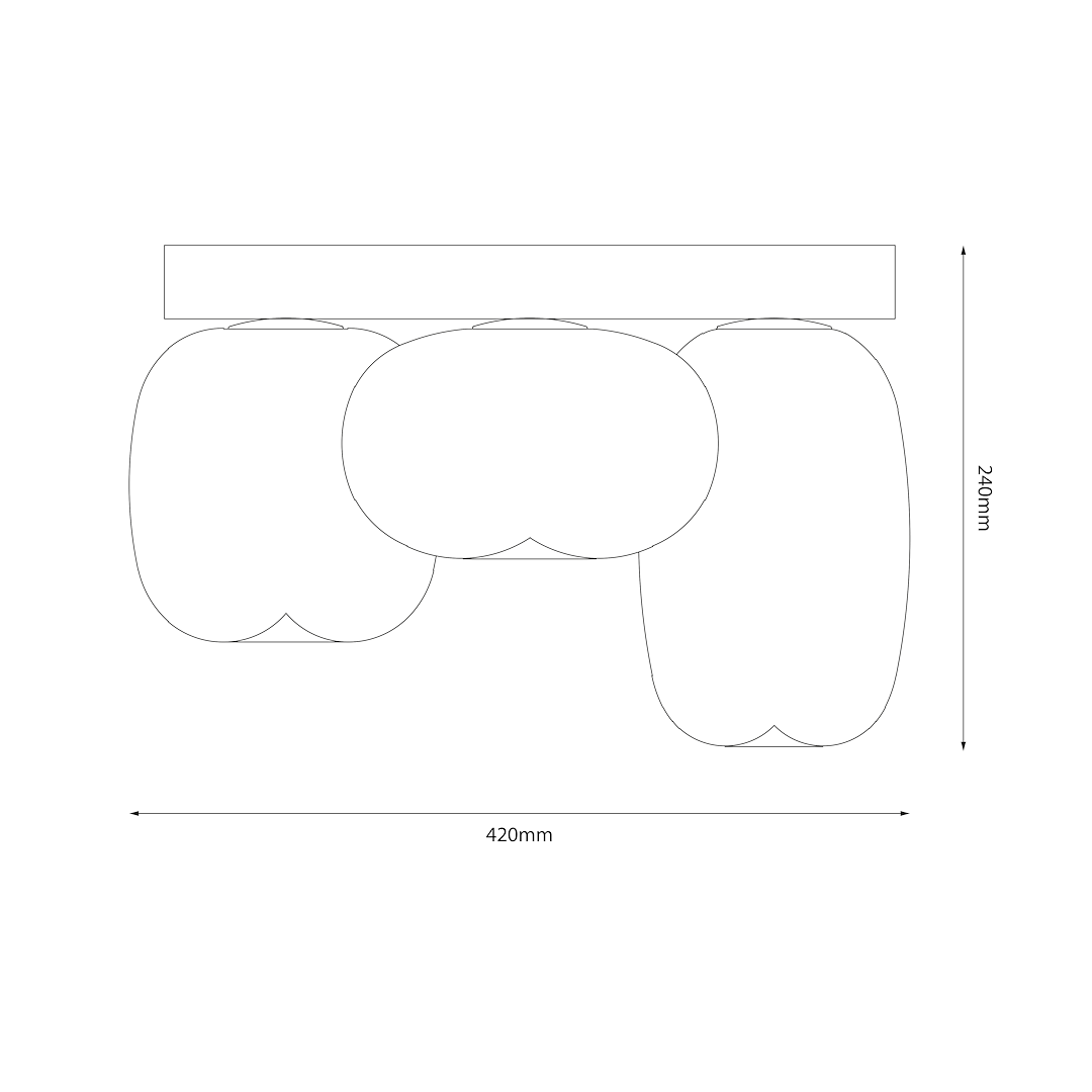 Lampa sufitowa LED Vaso o mocy 12W, barwa światła 3000K. W kolorze złotym z bursztynowymi akcentami, o wymiarach 420mm szerokości i 240mm wysokości. Stojąca w pozycji poziomej, odpowiednia do nowoczesnych wnętrz.