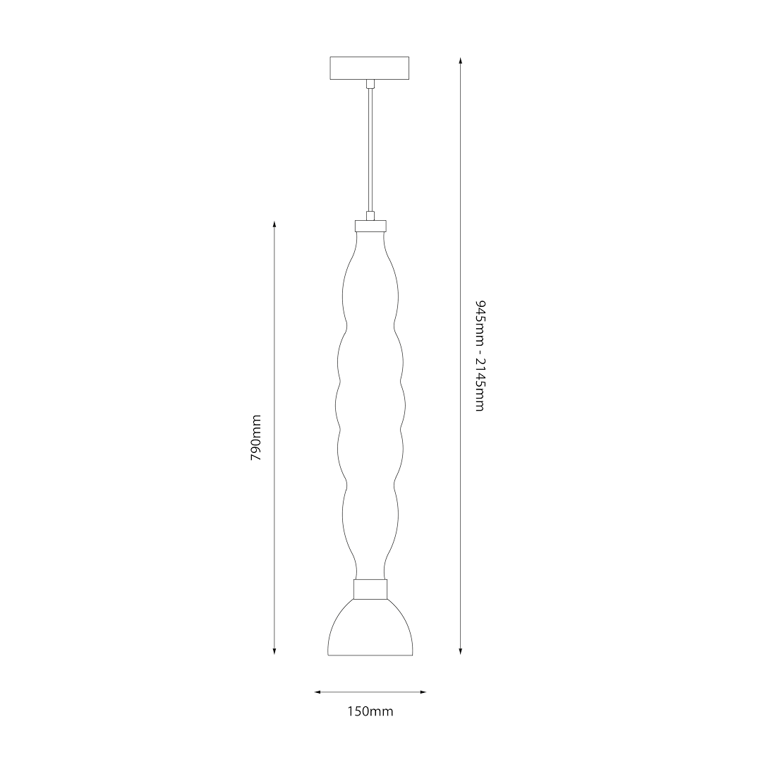 Lampa wisząca LED Lucco 18W w kolorze złotym i bursztynowym, o falistej formie, z metalowym mocowaniem. Wymiary: wysokość 790 mm, średnica 150 mm. Idealna do nowoczesnych wnętrz.
