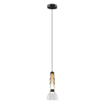 Czarna lampa wisząca LED Lucco 13W 3000K z dymionym kloszem, zawieszona na cienkim przewodzie. Okrągła podstawa i teksturowany, przezroczysty klosz podkreślają nowoczesny design. Idealna do aranżacji wnętrz.