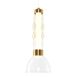 Lampa wisząca LED Lucco 13W 3000K w kolorze złotym i bursztynowym. Okrągła, przezroczysta podsufitka z metalowym mocowaniem. Kształt cylindryczny z falistym wzorem, emitująca ciepłe światło. Wisi na białym przewodzie.