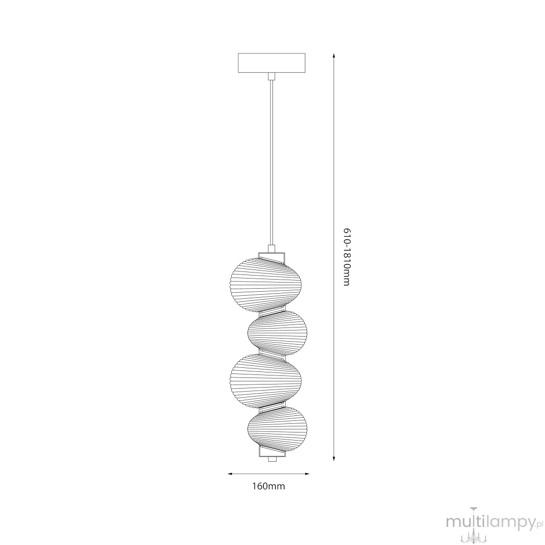 Lampa wisząca LED Bolla 17W 3000K, chrom/dymiony. Trzy kuliste klosze w formie spiralnej, zawieszone na cienkim przewodzie. Wymiary: średnica 160 mm, wysokość regulowana 610-1810 mm. Prosta, nowoczesna konstrukcja, idealna do wnętrz.