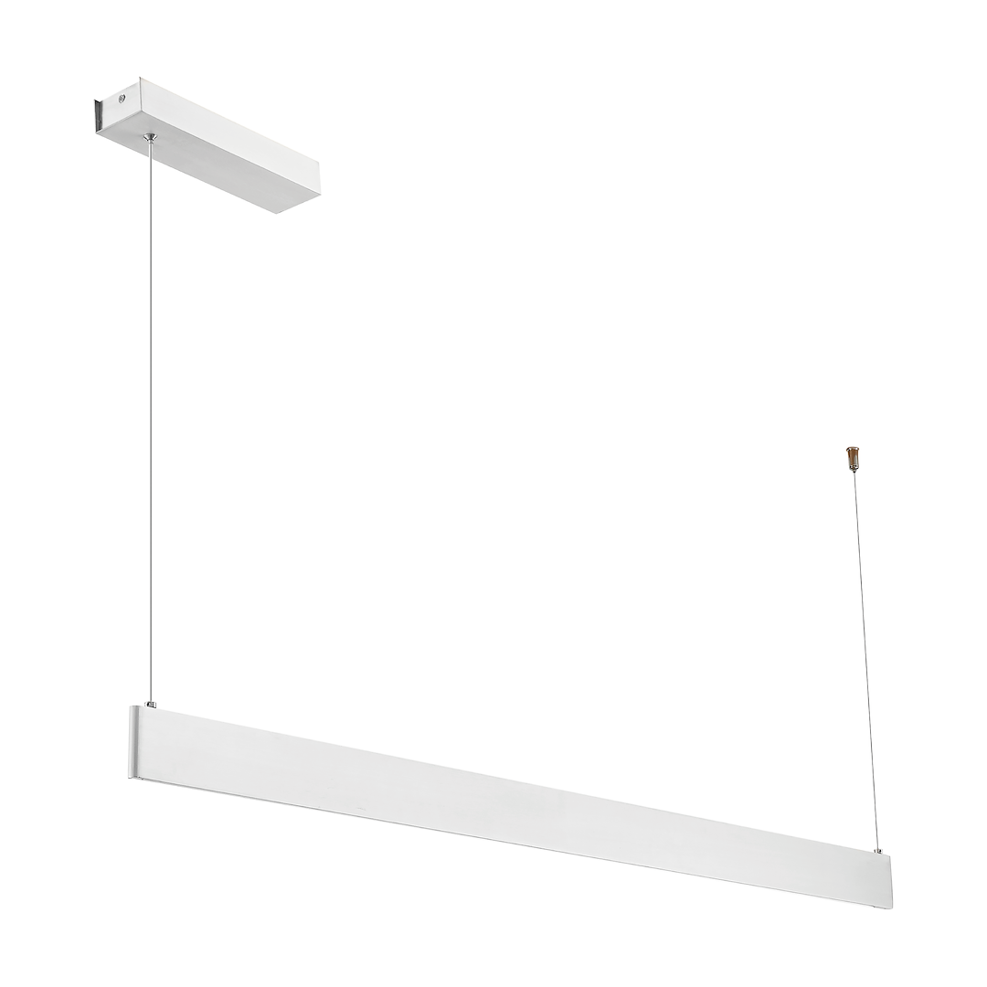 Lampa wisząca LED Linea 36W CCT w kolorze białym, o prostokątnym kształcie. Zawieszona na cienkim przewodzie, z minimalistycznym, matowym wykończeniem. Montaż sufitowy, idealna do nowoczesnych wnętrz.