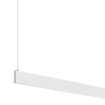 Lampa wisząca LED 36W CCT w kolorze białym, o prostokątnym kształcie, zawieszona na cienkim przewodzie. Wykonana z metalu, z matową powierzchnią. Widoczna jest dolna krawędź lampy, podkreślająca jej minimalistyczny design.