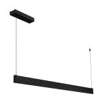 Lampa wisząca LED 36W CCT w kolorze czarnym, o prostokątnym kształcie, zawieszona na cienkich linkach. Posiada minimalistyczny design z matowym wykończeniem. Widoczny element montażowy u góry, z długim przewodem.