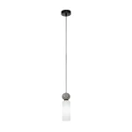 Lampa wisząca Santos 1xG9 w kolorze czarnym z białym, matowym kloszem. Na górze znajduje się okrągła, betonowa dekoracja. Zawieszona na cienkim, stalowym przewodzie z metalowym mocowaniem sufitowym, w prostym, nowoczesnym stylu.