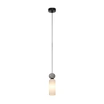 Lampa wisząca Santos 1xG9 w kolorze czarnym, z szarym, okrągłym detalem oraz białym kloszem w kształcie cylindrycznym. Zawieszona na cienkim kablu, idealna do nowoczesnych wnętrz.