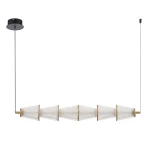 Lampa wisząca LED Sansa 11W 4000K w kolorze czarnym i mosiężnym, z pięcioma diamentowymi kloszami. Ujęcie z boku, zawieszona na cienkim kablu. Klosze mają kształt stożków, z widoczną teksturą. Minimalistyczny design, idealna do nowoczesnych wnętrz.