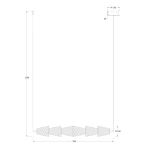 Lampa wisząca LED Sansa 11W 4000K w kolorze czarnym z mosiężnymi detalami. Okrągła podsufitka o średnicy 120 mm, zwis o długości 1200 mm, z pięcioma diamentowymi kloszami o średnicy 100 mm, umieszczonymi na poziomie 760 mm.