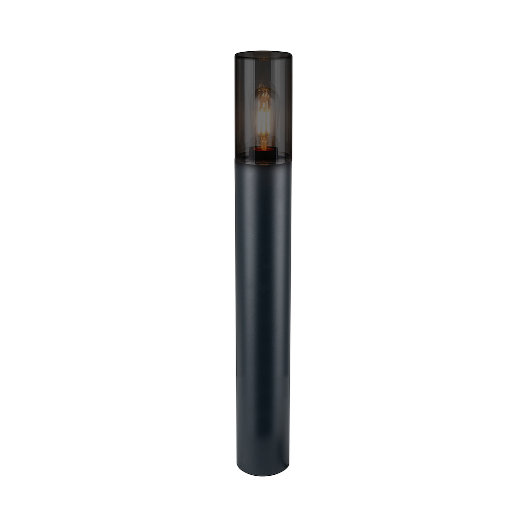 Lampa ogrodowa Harlem H50 w kolorze czarnym, z opalowym kloszem i mocowaniem na żarówkę E27. Stojąca, cylindryczna forma z matowego metalu, umieszczona na stabilnej podstawie. Idealna do oświetlenia przestrzeni zewnętrznych.