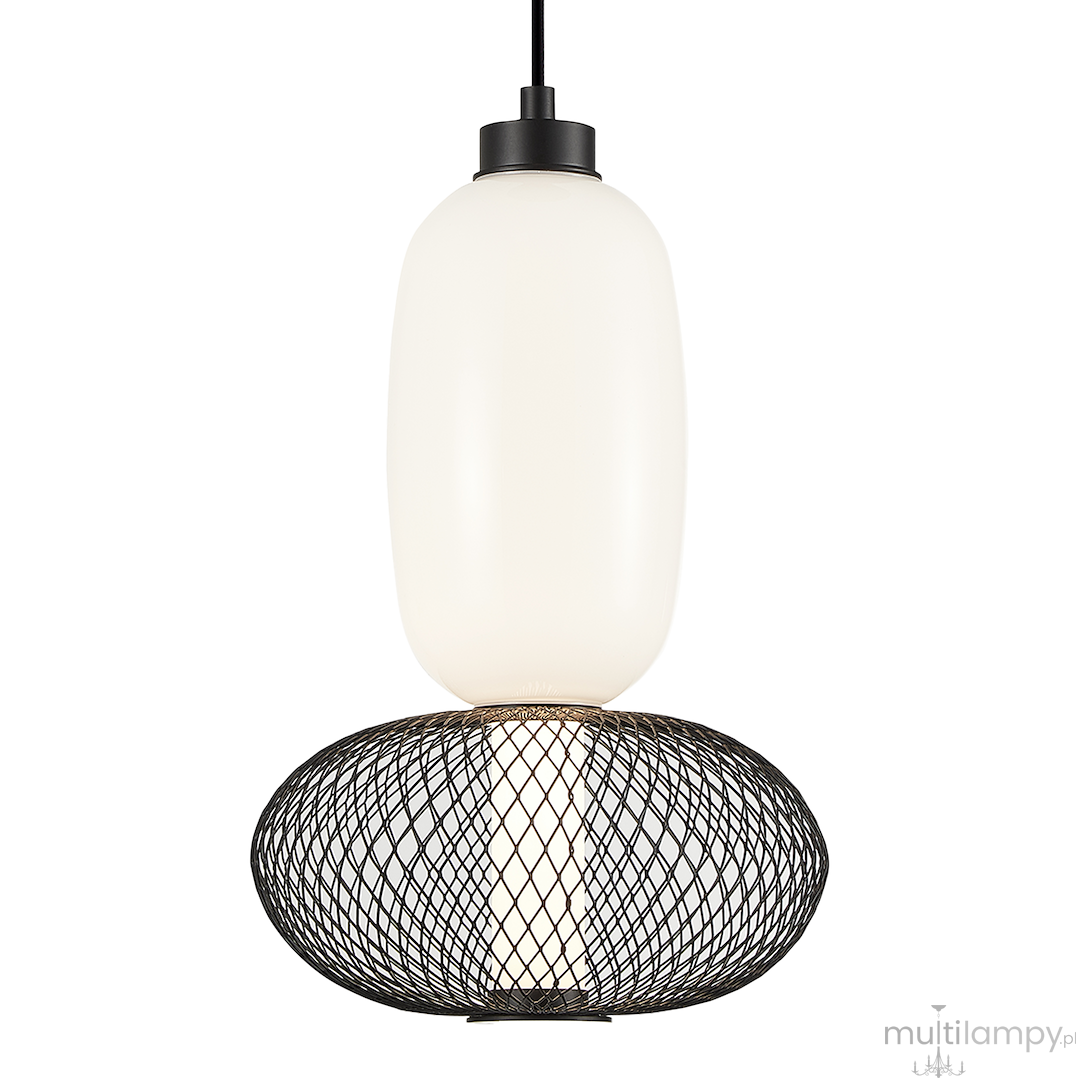 Lampa wisząca LED Arame 15W, 3000K, czarna. Posiada stylowy klosz w kształcie eliptycznym z mlecznego szkła oraz metalową siatkę w formie owalnej, wiszącą na czarnym przewodzie. Idealna do nowoczesnych wnętrz.