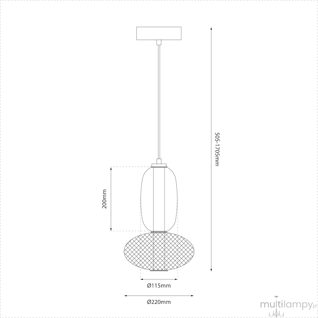 Lampa wisząca LED Arame 15W, kolor czarny, o wysokości regulowanej od 505 mm do 705 mm. Kształt okrągły z siatkowym kloszem o średnicy 220 mm i podstawą o średnicy 115 mm. Źródło światła o temperaturze barwowej 3000K.