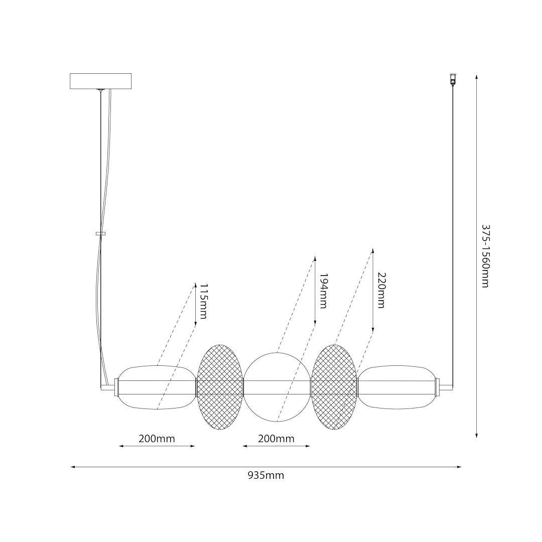 Lampa wisząca LED Arame 32W 3000K w kolorze czarnym, z trzema kulistymi kloszami o średnicy 200 mm. Długość 935 mm, wysokość regulowana od 375 do 1560 mm. Prosty design, idealna do nowoczesnych wnętrz.