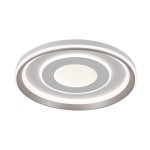 Plafon Simni 1xLED 55W CCT w kolorze białym, okrągły, z metaliczną obręczą. Zbliżenie na centralny panel świetlny i wokół niego LED-owe oświetlenie, montowany na suficie, z nowoczesnym, minimalistycznym designem.