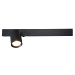 Kinkiet Magnet 1xGU10 w czarnym kolorze, z cylindrycznym kloszem. Lampa LED 5W CCT zamontowana na prostokątnej podstawie. Ujęcie frontalne, produkt wiszący, idealny do oświetlenia wnętrz. Proste tło ułatwia widoczność detali.