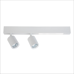 Lampa sufitowa Magnet z dwoma reflektorami GU10, biała, o prostokątnej podstawie. Zawiera diody LED 5W CCT. Reflektory mają cylindryczny kształt i są zamocowane na regulowanych przegubach, umożliwiających kierowanie światła.