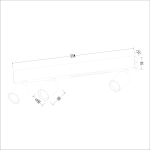 Lampa sufitowa Magnet z trzema oprawami na żarówki GU10. Wymiary: długość 554 mm, wysokość 55 mm, głębokość 80 mm. Biała konstrukcja z okrągłymi kloszami LED 5W CCT, montowana na suficie.