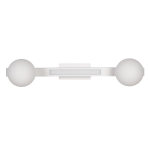 Lampa sufitowa Magnet z dwoma kulistymi kloszami w białym kolorze. Posiada wbudowany LED 13W CCT, montowana na ścianie. Ujęcie frontalne, z widocznym prostokątnym panelem oraz kulistymi elementami po bokach.