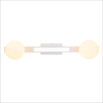 Lampa sufitowa Magnet z dwoma okrągłymi kloszami LED, biała, z metalowym stelażem. Ułożona poziomo, z centralnym mocowaniem. Klosze emitują ciepłe światło, a ich struktura jest gładka. Idealna do nowoczesnych wnętrz.