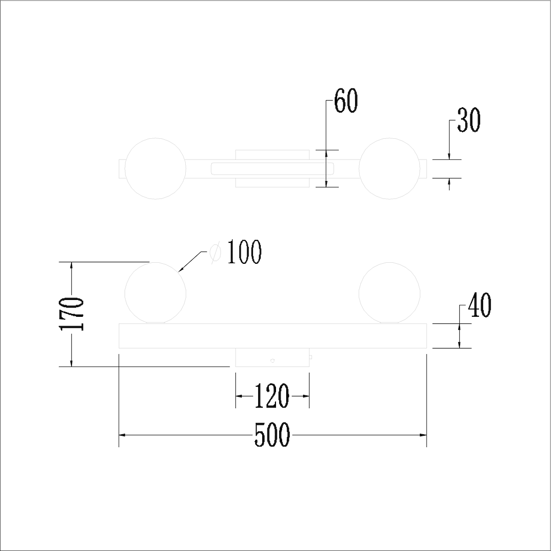 Lampa sufitowa Magnet z dwoma źródłami światła G9, z wbudowanym LED 13W, w kolorze białym. Wymiary: 500 mm długości, 170 mm wysokości, z okrągłymi kloszami o średnicy 100 mm. Prosty, nowoczesny design.