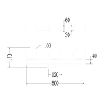 Lampa sufitowa Magnet z trzema oprawami G9, wykonana w białym kolorze. Zawiera źródła LED 9W CCT. Ujęcie z boku, ukazujące wymiary: długość 500 mm, wysokość 170 mm, szerokość 40 mm. Elementy okrągłe o średnicy 100 mm.