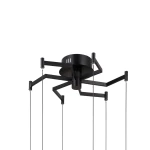Lampa wisząca Fuente z sześcioma źródłami LED o mocy 30W, w kolorze czarnym. Posiada nowoczesny, rozgałęziony kształt z metalowymi ramionami i przezroczystymi przewodami, zawieszona na suficie.