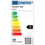 Flip plafon z wentylatorem w kolorze czarnym, z pilotem, o średnicy 40 cm, z funkcją LED 36W + 15W CCT. Produkt zamontowany na suficie, widoczny z boku. Oznaczenie efektywności energetycznej E.