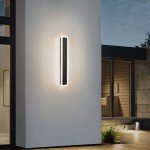 Kinkiet elewacyjny LED Durango 60, czarny, o wymiarach prostokątnych, montowany na ścianie. Emituje światło o temperaturze 4500K, z białą ramką, w nowoczesnym stylu. Widoczny na tle jasnej elewacji budynku.