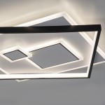 Lampa sufitowa LED Mailak Q 39W w kolorze czarnym, z geometrycznym, prostokątnym designem. Widoczne dwa wbudowane kwadratowe panele, otoczone białą ramką. Oświetlenie emitowane w temperaturze barwowej 3000K, zamontowana na suficie, w widoku z dołu.