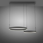 Lampa wisząca Esko, czarna, z dwiema okrągłymi oprawami LED o mocy 46W, zawieszona na regulowanych linkach. Posiada pilot do zdalnego sterowania. Prosta, nowoczesna forma w minimalistycznym stylu.