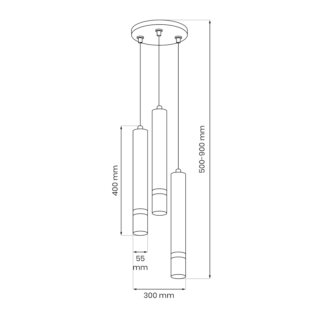 Lampa wisząca Joker 3xGU10 w kolorze kaszmiru i złota. Trzy cylindryczne klosze o średnicy 55 mm, zawieszone na regulowanych linkach o długości 500-900 mm. Podstawa sufitowa okrągła, o średnicy 300 mm.