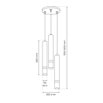 Lampa wisząca Joker 3xGU10 w kolorze kaszmiru i złota. Trzy cylindryczne klosze o średnicy 55 mm, zawieszone na regulowanych linkach o długości 500-900 mm. Podstawa sufitowa okrągła, o średnicy 300 mm.