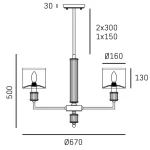 Lampa wisząca Sutton w kolorze złotym, z 6 gniazdami E14. Kształt klasyczny, z przezroczystymi kloszami. Wymiary: wysokość 500 mm, średnica 670 mm, stelaż z ozdobnymi detalami. Idealna do nowoczesnych wnętrz.