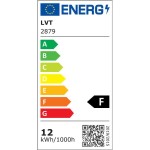 Plafon elewacyjny ścienny LED Stella o mocy 12W i barwie światła 4500K w kolorze czarnym. Produkt przedstawiony z przodu, na jednolitym tle, z widoczną etykietą energetyczną klasy F.